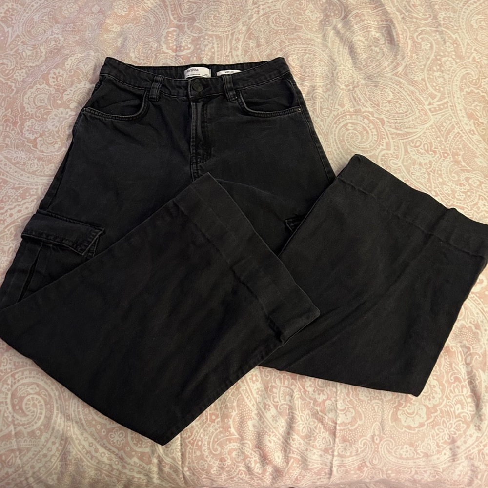 Black Bershka Wide Leg Cargo Pants Size 4